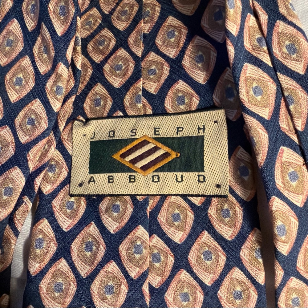 Joseph Abboud Navy Silk Tie with Peach and Light Blue Medallions